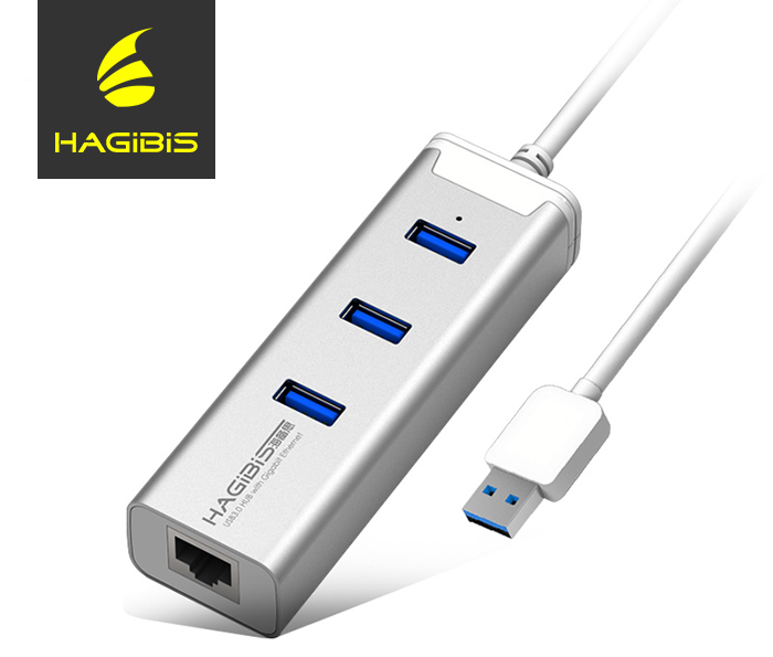 Bộ chia USB 3.0-1 ra 3 kèm LAN 1000mbp vỏ nhôm Hagibis