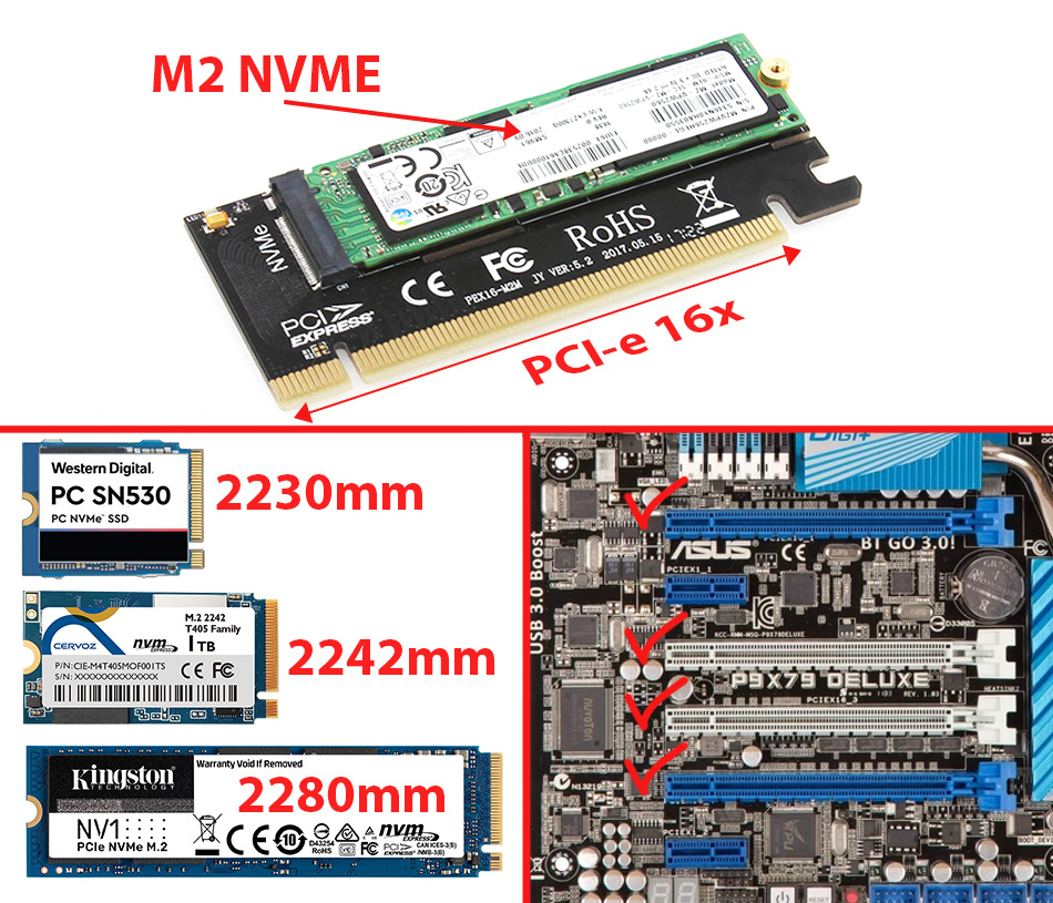 Adapter SSD M2 NVMe PCIe to PCI-E 16X