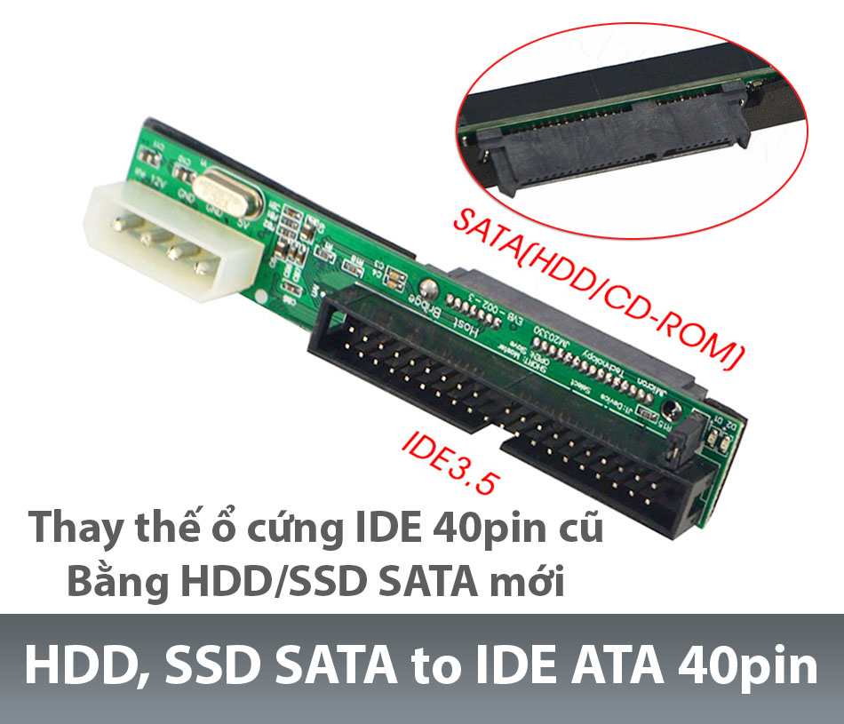 Adapter chuyển HDD SATA sang ATA 3.5-40pin JM20330 chip thay thế ổ cứng SATA cho main ATA