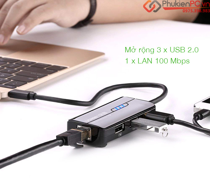 Bộ chia cổng USB-C ra 3 cổng USB, LAN 100 Mbps Ugreen 30289