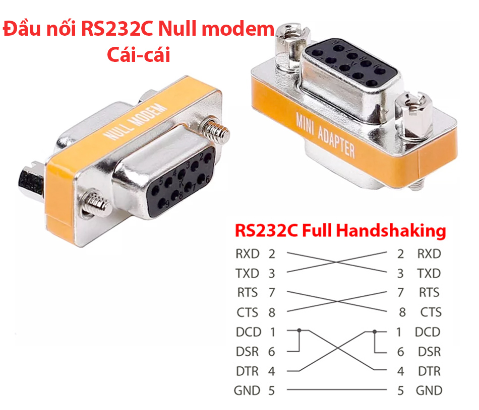 Đầu nối RS232C Null Modem Full Handshaking hai đầu cái