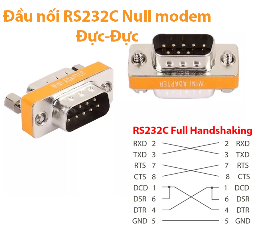 Đầu nối RS232C Null Modem Full Handshaking hai đầu đực