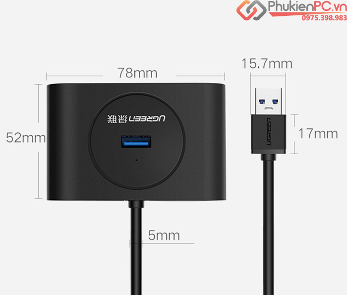 Bộ chia USB 3.0 4Port Ugreen 20290-20291 cáp dài 0.5M-1M