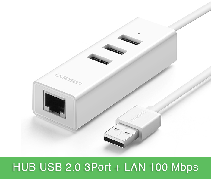 Cáp chia USB 1 ra 3 kèm cổng LAN Ethernet Ugreen 30297