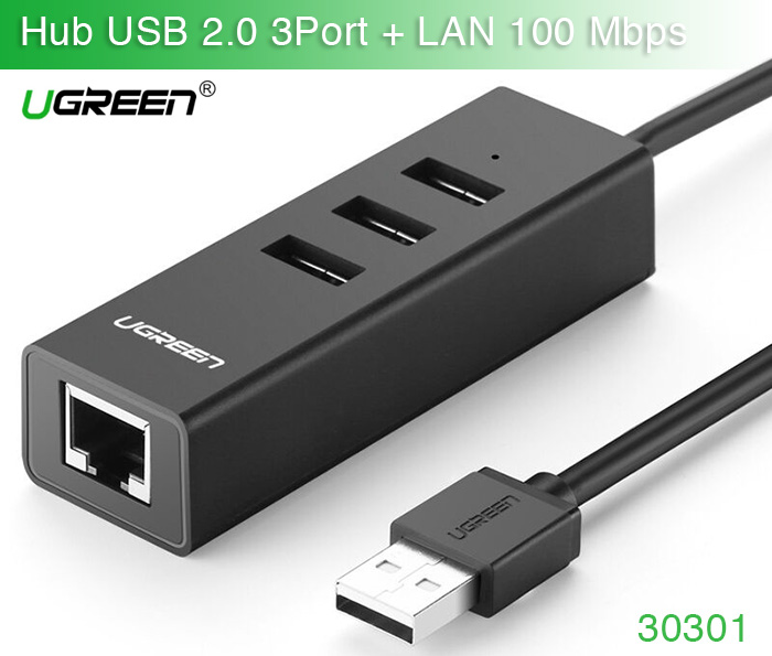 Cáp chia USB 1 ra 3 kèm cổng LAN Ethernet Ugreen 30301