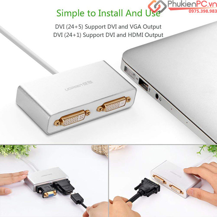 Cáp USB 3.0 to Dual DVI Ugreen 40246 cho Macbook, Laptop, PC