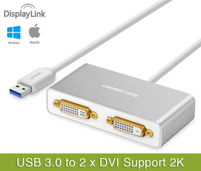 Cáp USB 3.0 to Dual DVI Ugreen 40246 cho Macbook, Laptop, PC