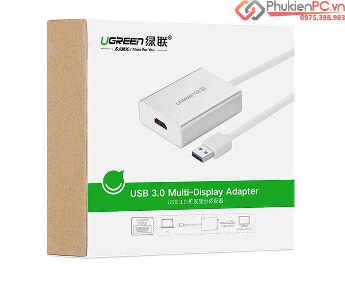 Cáp USB 3.0 sang HDMI, DVI cho Macbook, Laptop, PC Ugreen 40229