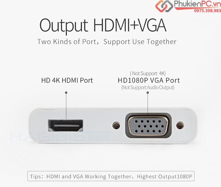 Cáp chuyển đổi Thunderbolt 3 sang HDMI và VGA Hagibis