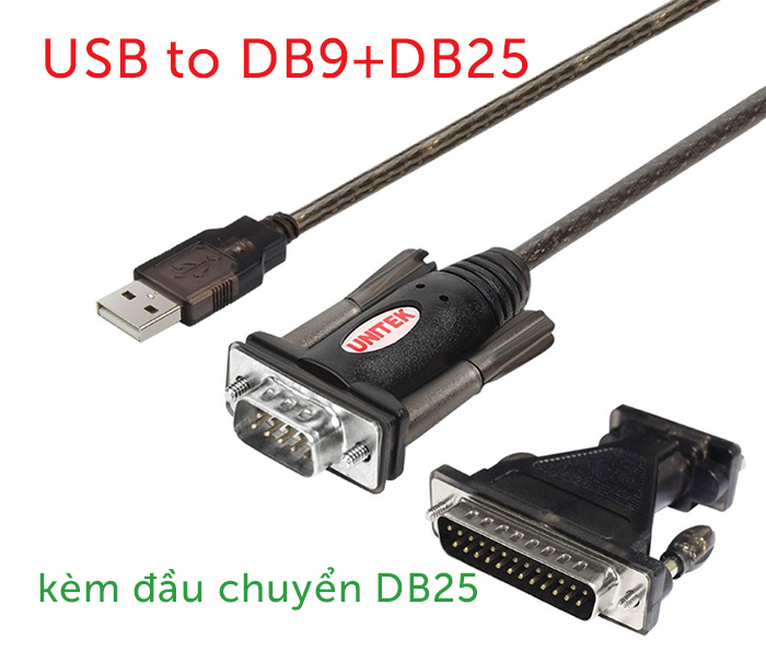 Cáp USB sang COM RS232 Unitek Y-105A kèm đầu chuyển DB25