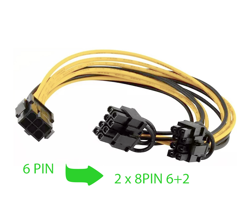 Cáp chuyển nguồn PCIe 6Pin sang 2 8Pin (6+2)