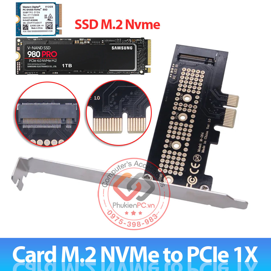 Card gắn ổ cứng SSD M2 PCIe NVMe 2280 to PCI-E 1X GEN3 GEN4 GEN5