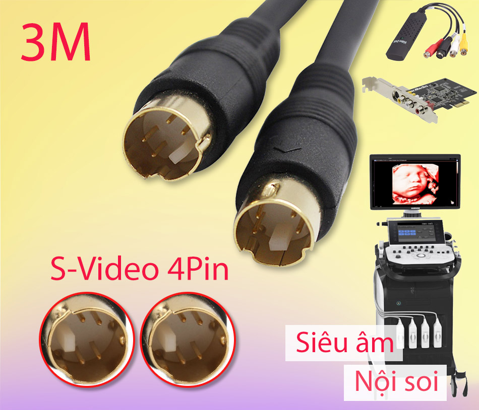 Cáp S-Video 4Pin dài 3M hãng Choseal Q-702 cho máy siêu âm, nội soi