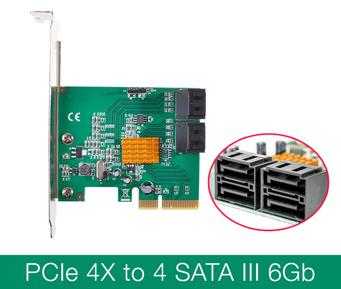 Card PCI-e 4X to 4 SATA 3 (6Gb) hỗ trợ RAID Windows 7 8 10 Server