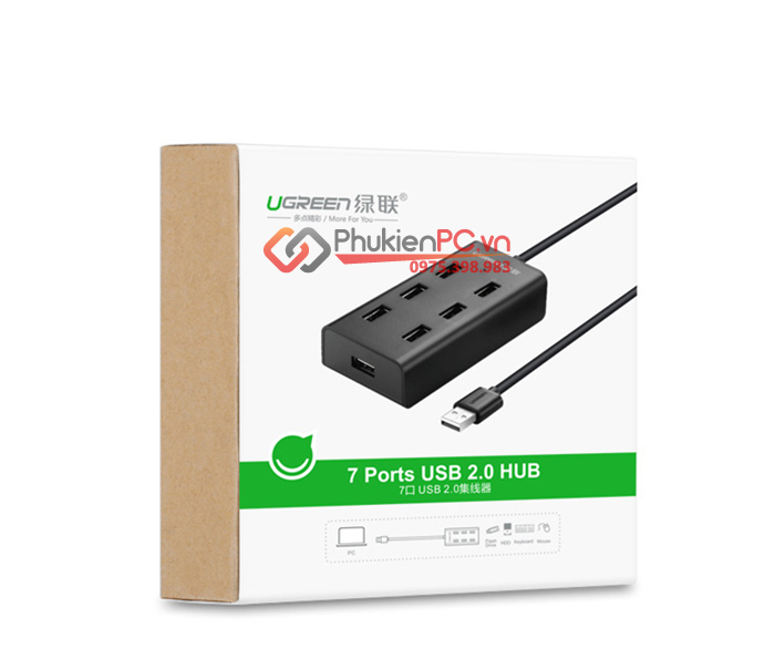 Bộ chia USB 2.0 7 cổng hỗ trợ nguồn ngoài Ugreen 30374