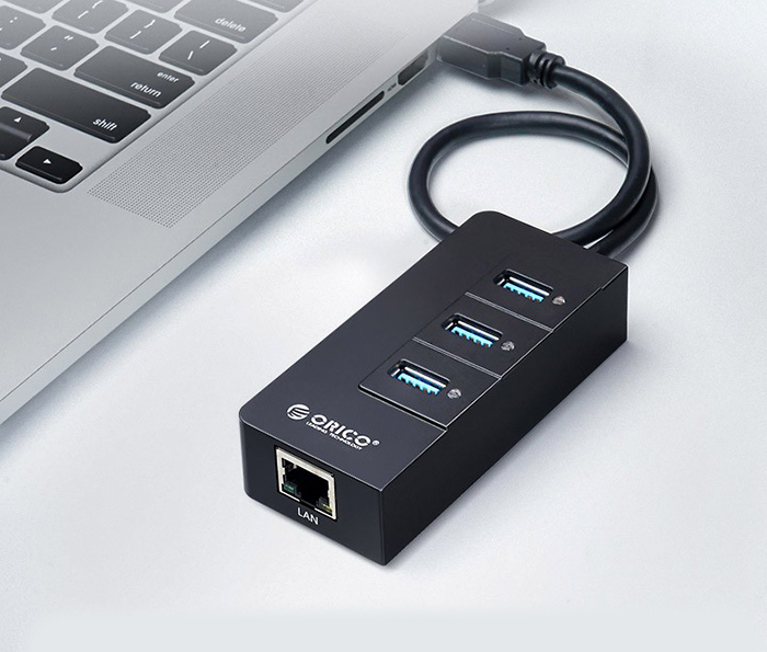 Bộ chia USB 3.0-1 ra 3 kèm LAN Gigabit 1000Mb Orico HR01-U3