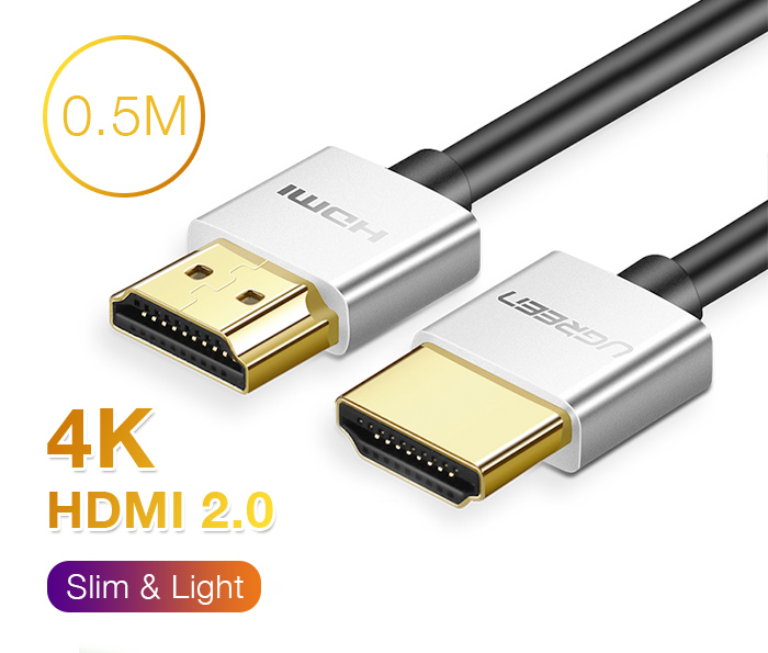 Cáp HDMI 2.0 dài 0.5M hỗ trợ 4K60hz sợi nhỏ Ugreen 30475