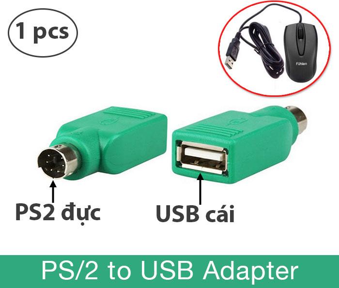 Đầu chuyển đổi PS2 sang USB cho chuột máy tính