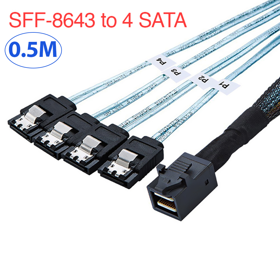 Cáp Mini SAS U.2 SFF-8643 to 4 SATA dài 0.5M