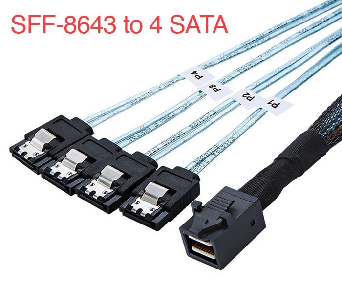 Cáp Mini SAS SFF-8643 to 4 SATA dài 1M