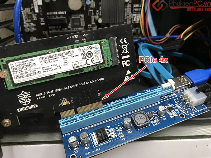 Cáp Riser chuyển đổi PCI-E 1X sang 16X