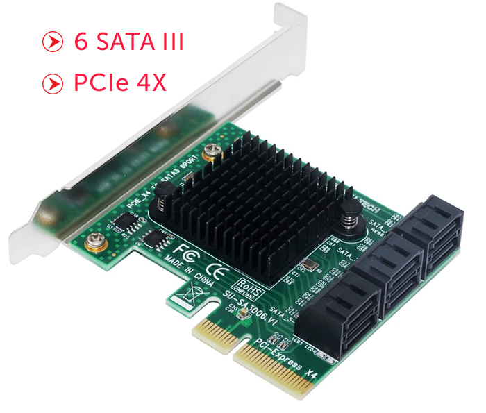 Card PCI-E x4 to 6 SATA III lắp thêm HDD SSD