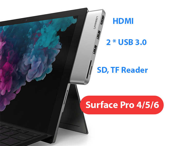 Hub chia 2 USB 3.0, đọc thẻ SD TF ,HDMI Surface 4/5/6