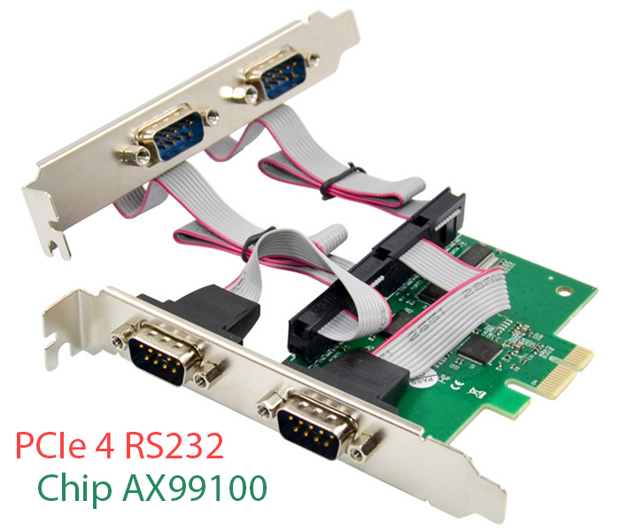 Card PCI-E to 4 RS232 DB9 Chipset AX99100