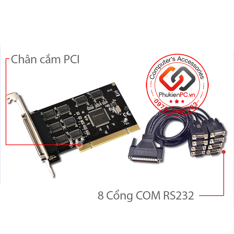 Card PCI to 8 RS232, COM hỗ trợ Win 7, 10, Server
