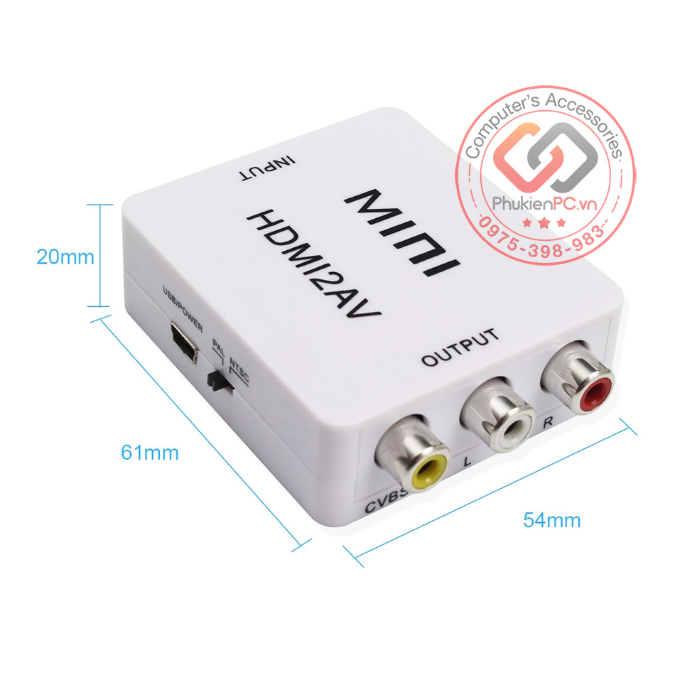 Bộ chuyển đổi HDMI sang AV RCA kết nối thiết bị ra Tivi, thiết bị ghi hình