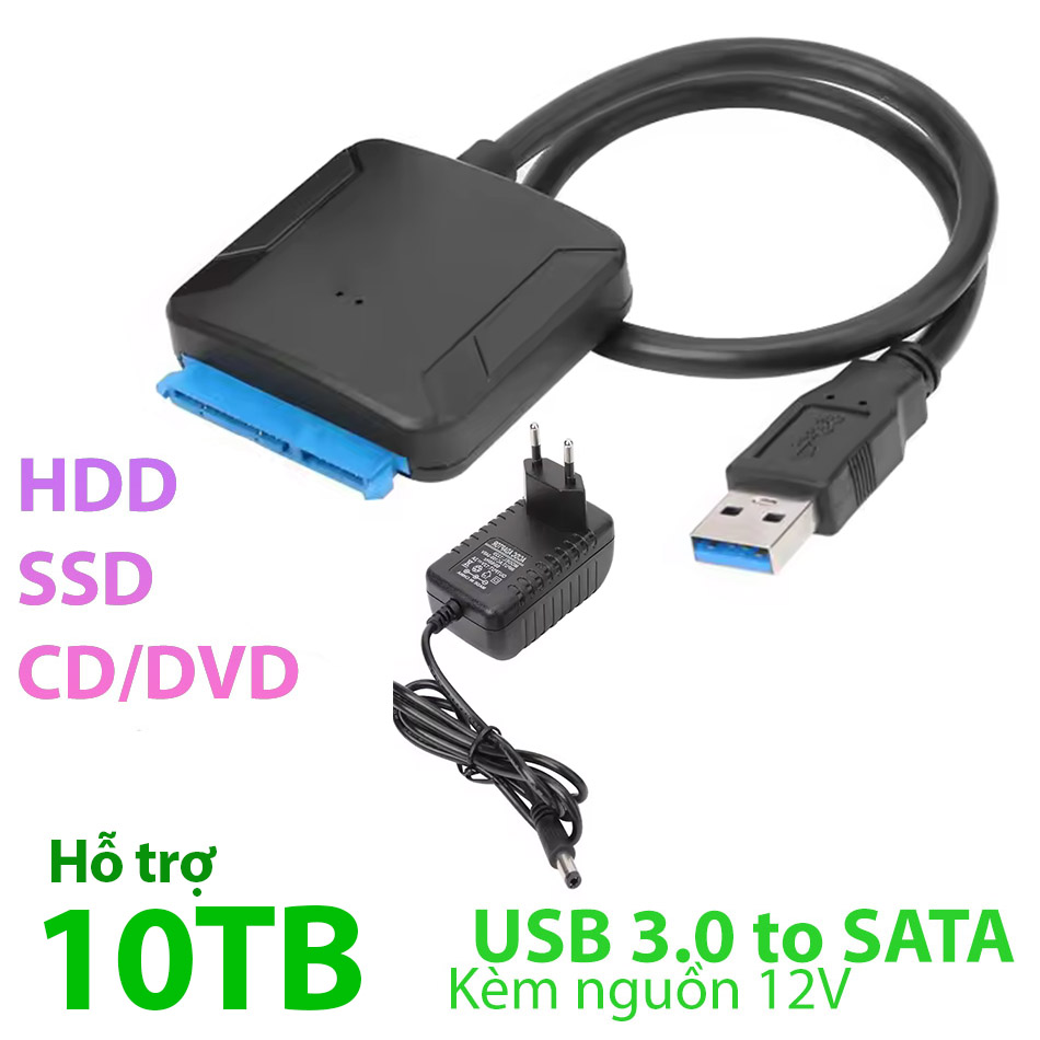 Cáp ổ cứng SSD HDD SATA sang USB 3.0 có nguồn 12V đi kèm