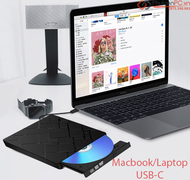 Ổ đĩa quang CD/DVD-RW cắm ngoài USB 3.0, Type-C cho Macbook, Laptop