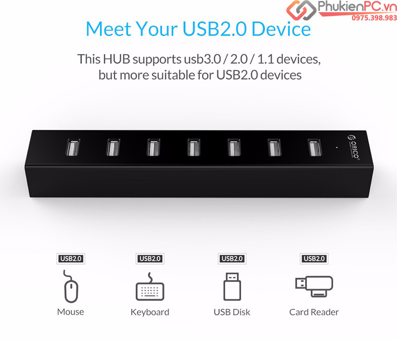Hub USB 2.0-7 cổng Orico H7013-U2 cho USB 3G