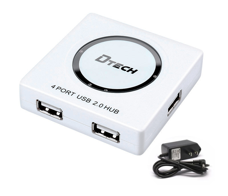 Bộ chia USB 2.0 1 ra 4 hỗ trợ nguồn phụ Dtech DT-3004P