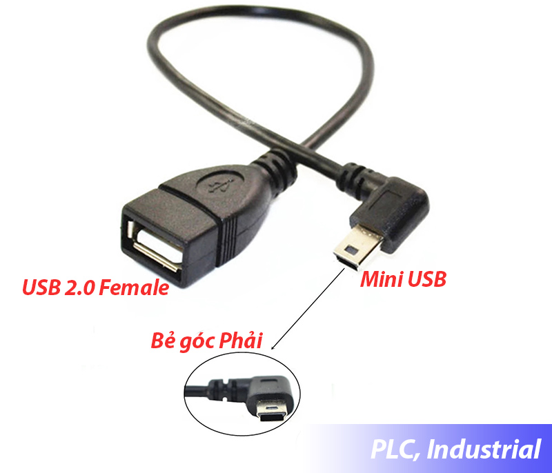 Dây cáp Mini USB 5Pin bẻ góc phải sang USB chân cái OTG