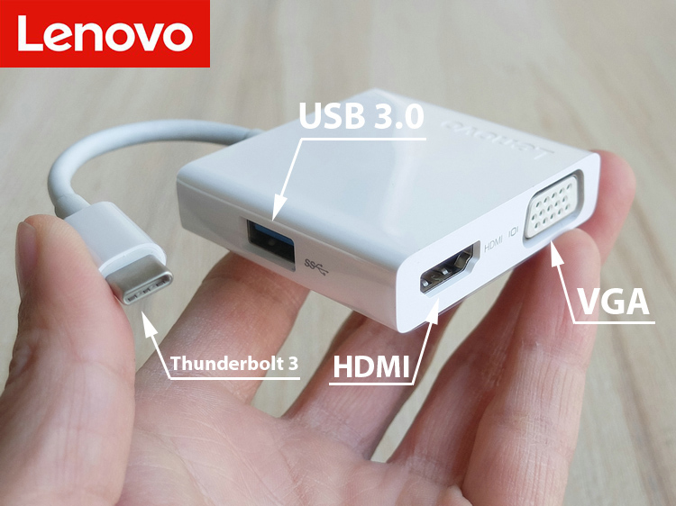 Lenovo USB-C 3-in-1 Hub, 4K HDMI, VGA, USB 