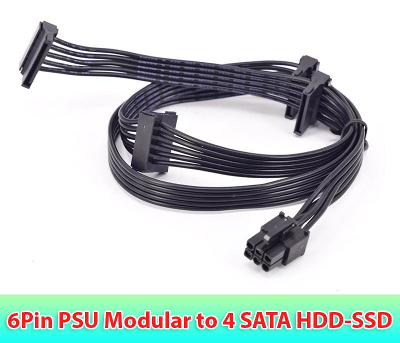 Dây nguồn Modular 6Pin sang 4 SATA cấp nguồn HDD, SSD