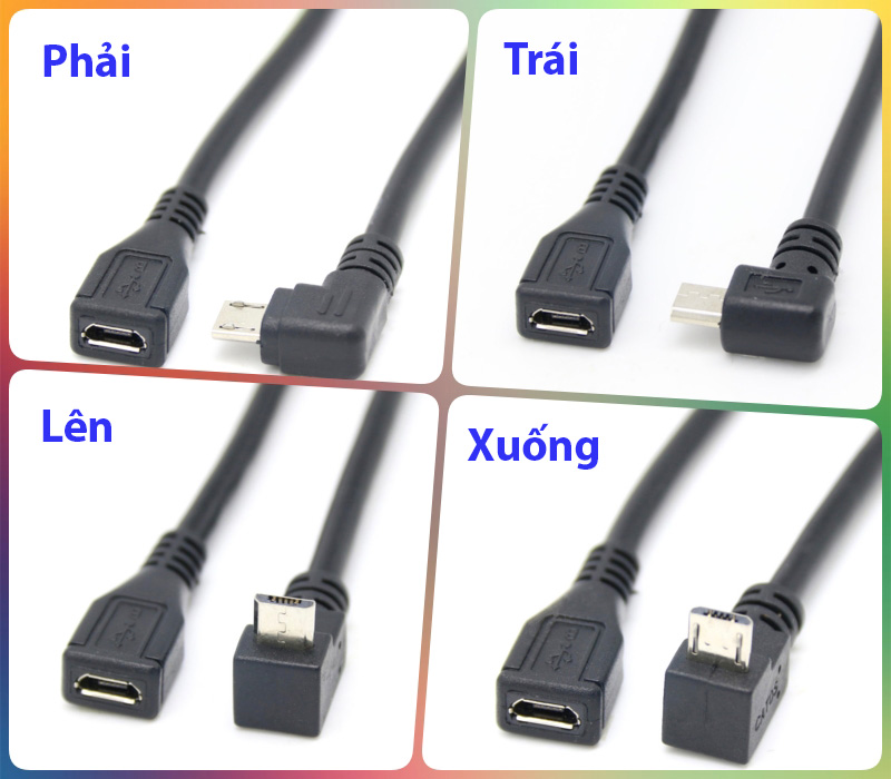 Cáp nối dài Micro USB đực-cái bẻ góc