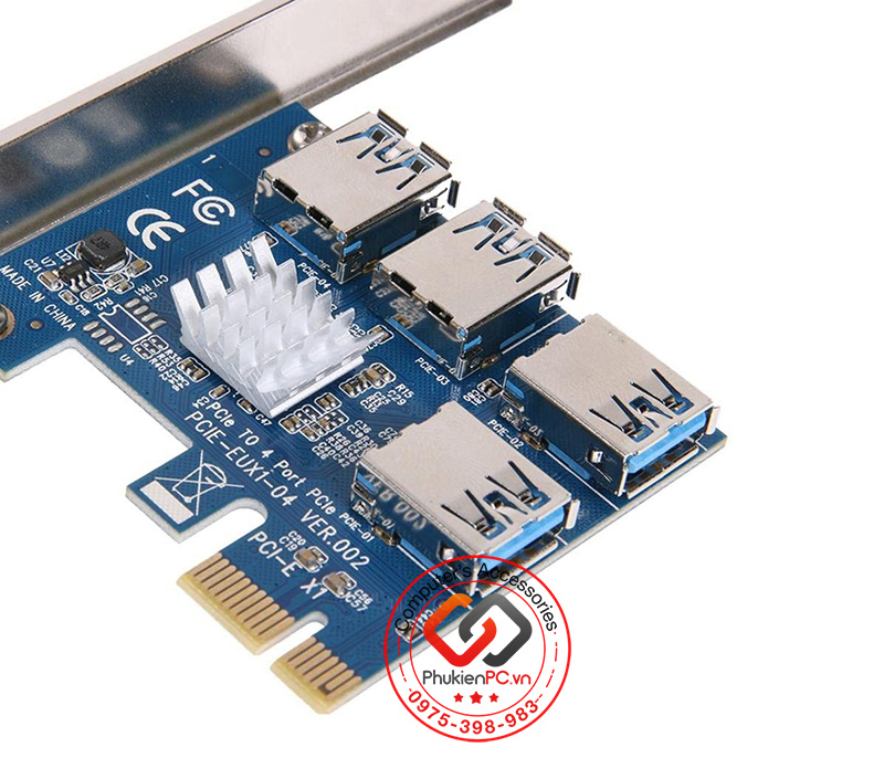 Card chia PCIe 1x to 4 PCIe riser USB 3.0