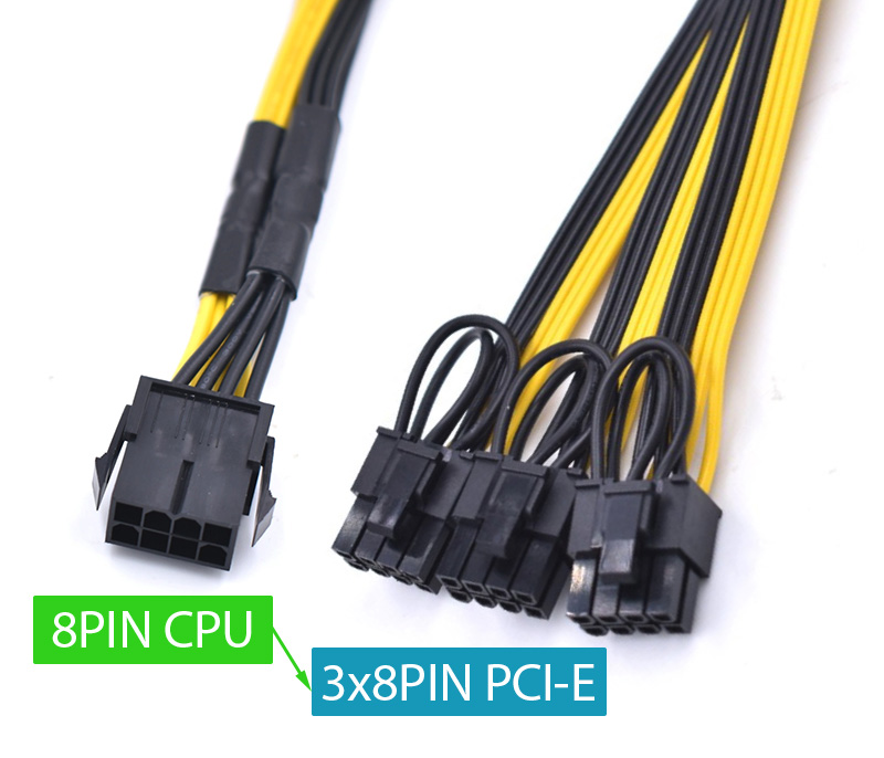 Dây nguồn 8Pin CPU sang 3 8Pin PCIe cấp nguồn cho card đồ hoạ