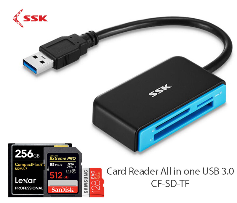 Card Reader USB 3.0-Đầu đọc thẻ đa năng CF compactflash, SD, TF hãng SSK