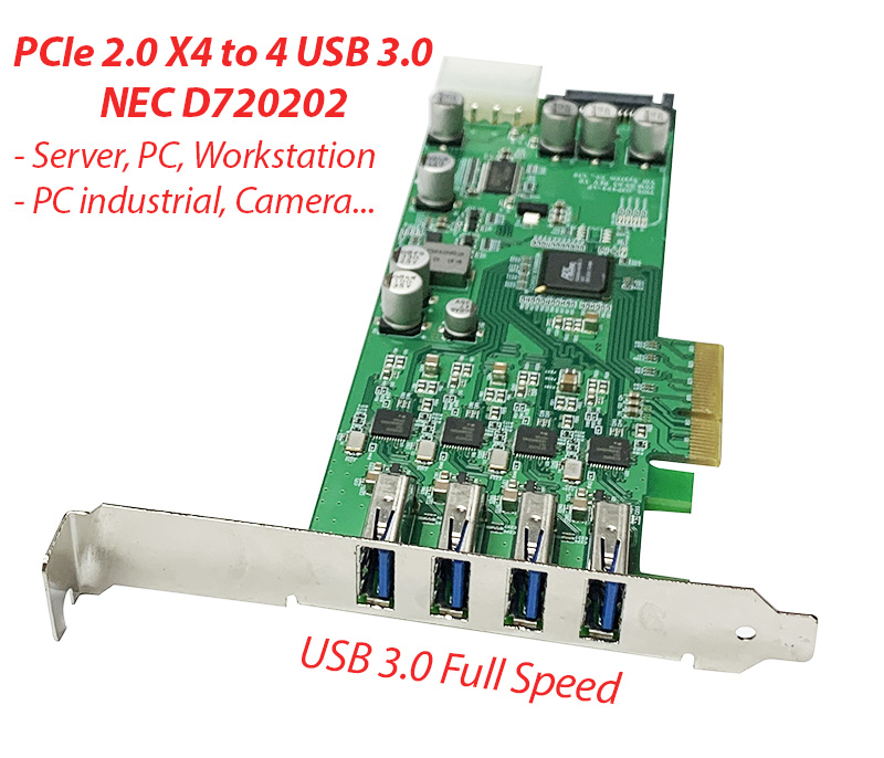Card chuyển đổi PCI-E 4x ra 4 USB 3.0 chip Nec D720202
