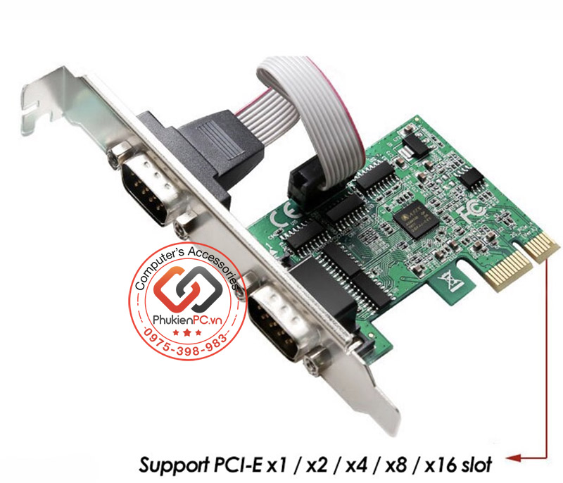 Card PCI-E sang 2 COM RS232 Chip AX99100