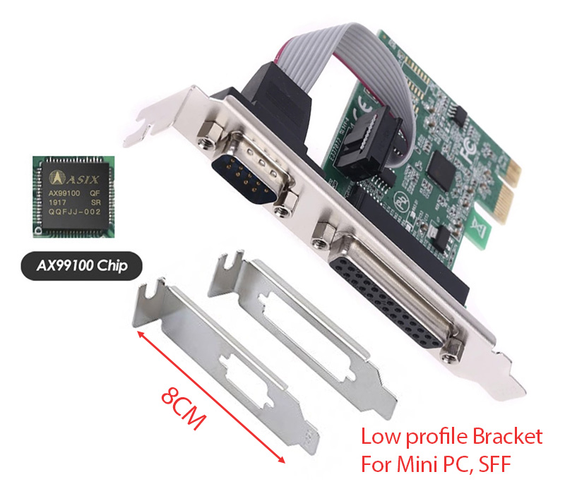Card chuyển đổi PCI-E  sang COM RS232, DB25 LPT chip AX99100, hỗ trợ Win XP, 7, 8, 10, 11