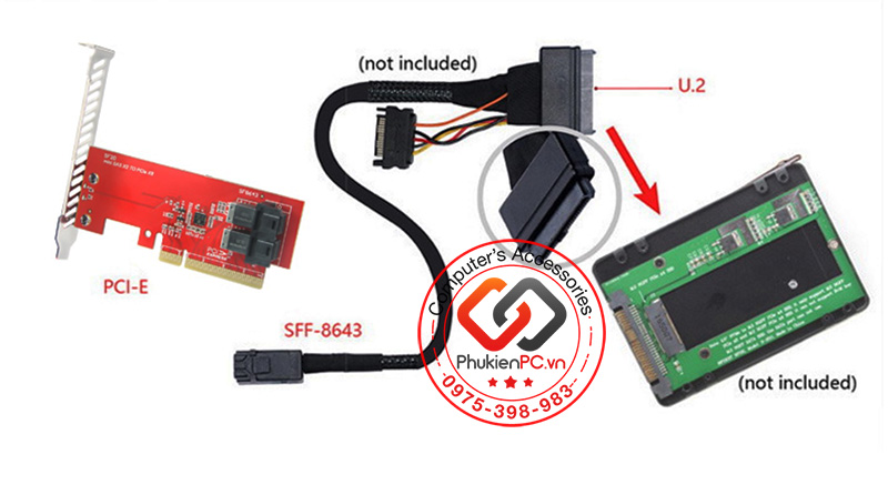 Card PCI-e 8X sang 2Port U.2 SFF-8643