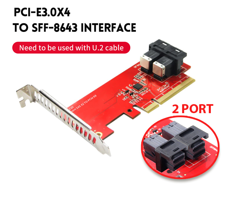 Card PCI-e 8X sang 2Port U.2 SFF-8643