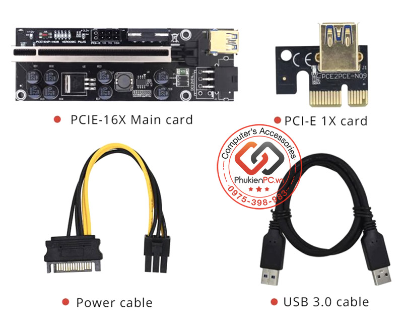 Cáp Riser PCI-E 1X sang 16X Ver 009C Plus cho BTC Miner
