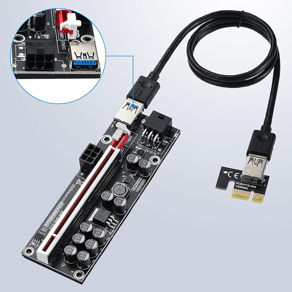 Cáp Riser PCI-E 1X sang 16X Ver 009C Plus cho BTC Miner lắp card PCIe, VGA