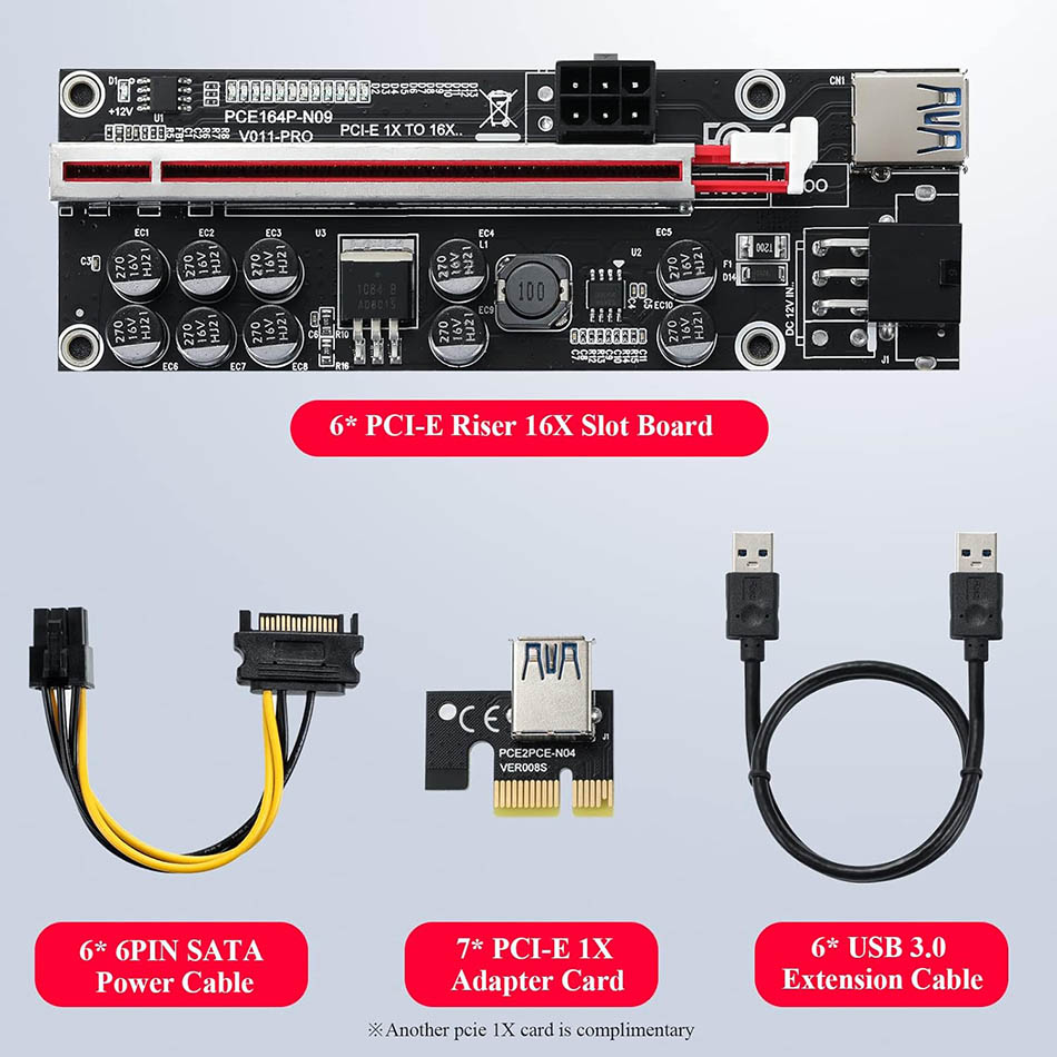 Cáp Riser PCI-E 1X sang 16X Ver 009C Plus cho BTC Miner lắp card PCIe, VGA