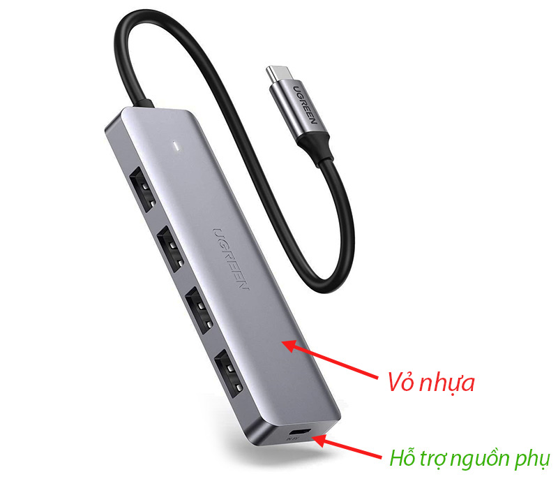Hub chuyển USB-C/Thunderbolt 3/4 sang 4 USB 3.0 vỏ nhôm Ugreen 70336